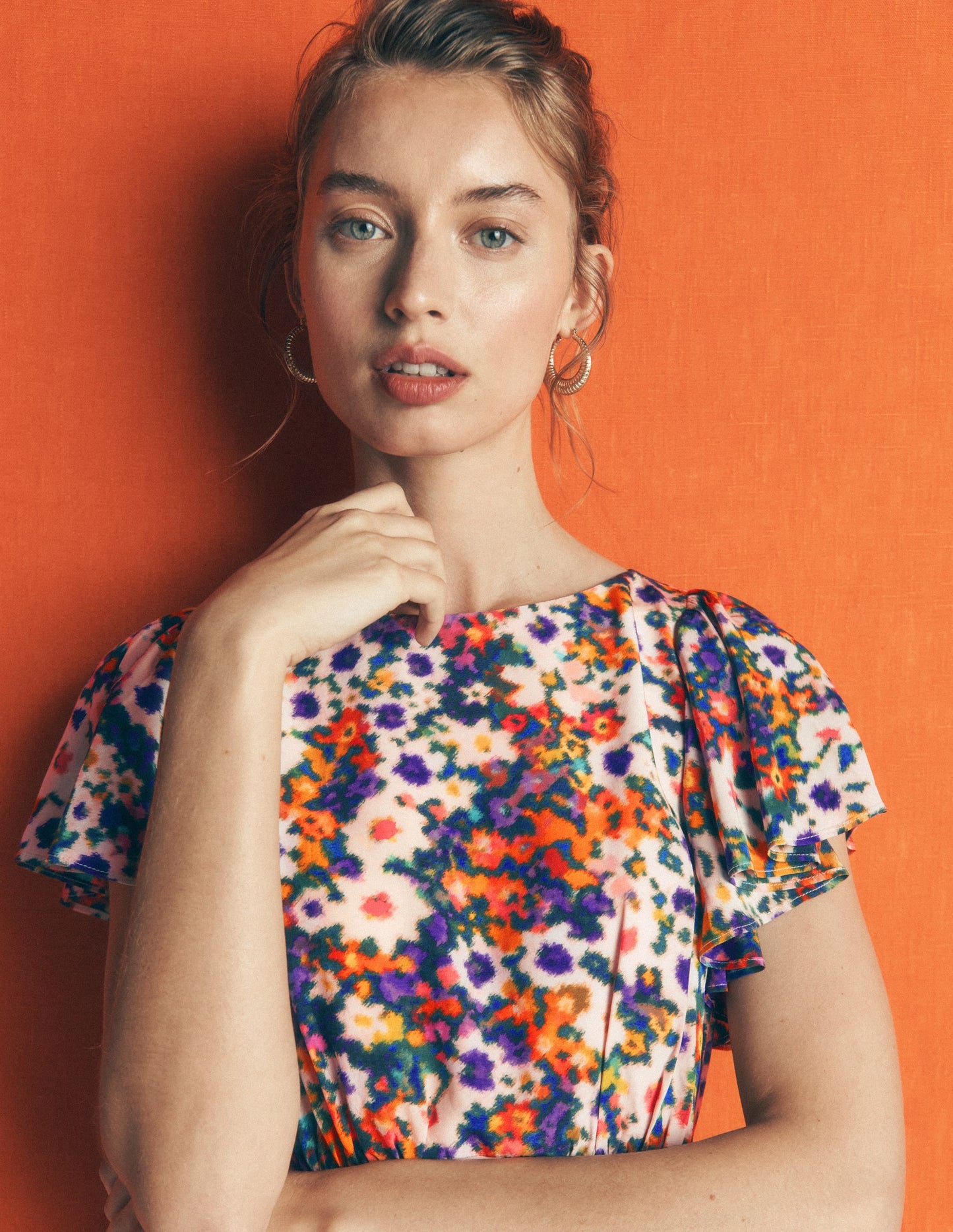 Draped Sleeve Occasion Dress-Multi, Flora Fusion