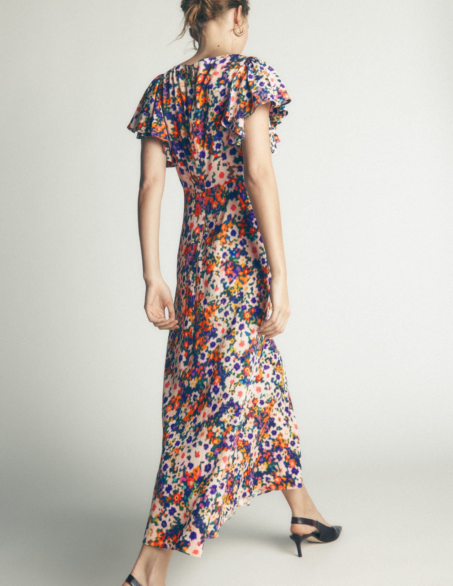 Draped Sleeve Occasion Dress-Multi, Flora Fusion