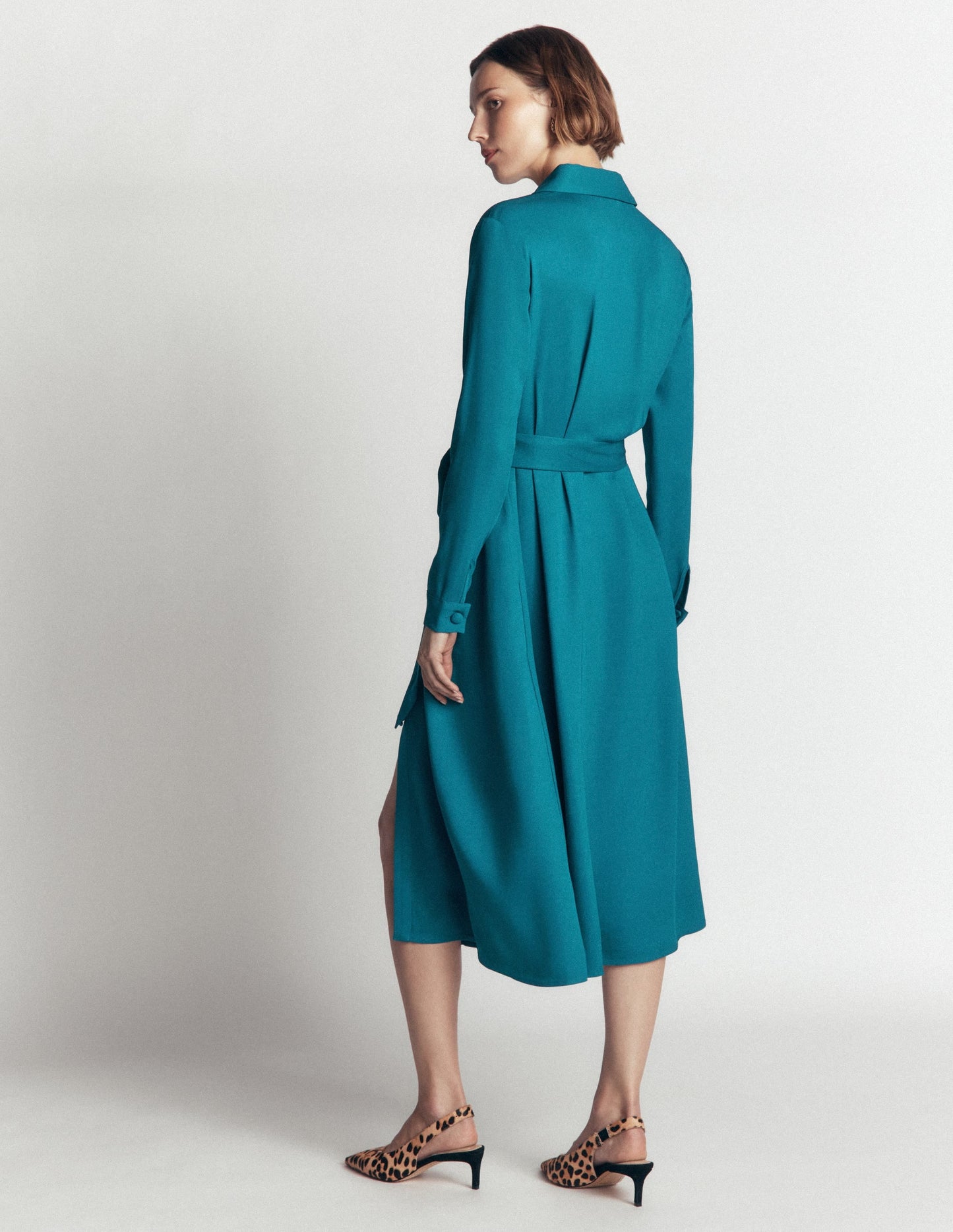 Kate Pleated Shirt Dress-Deep Sea Green