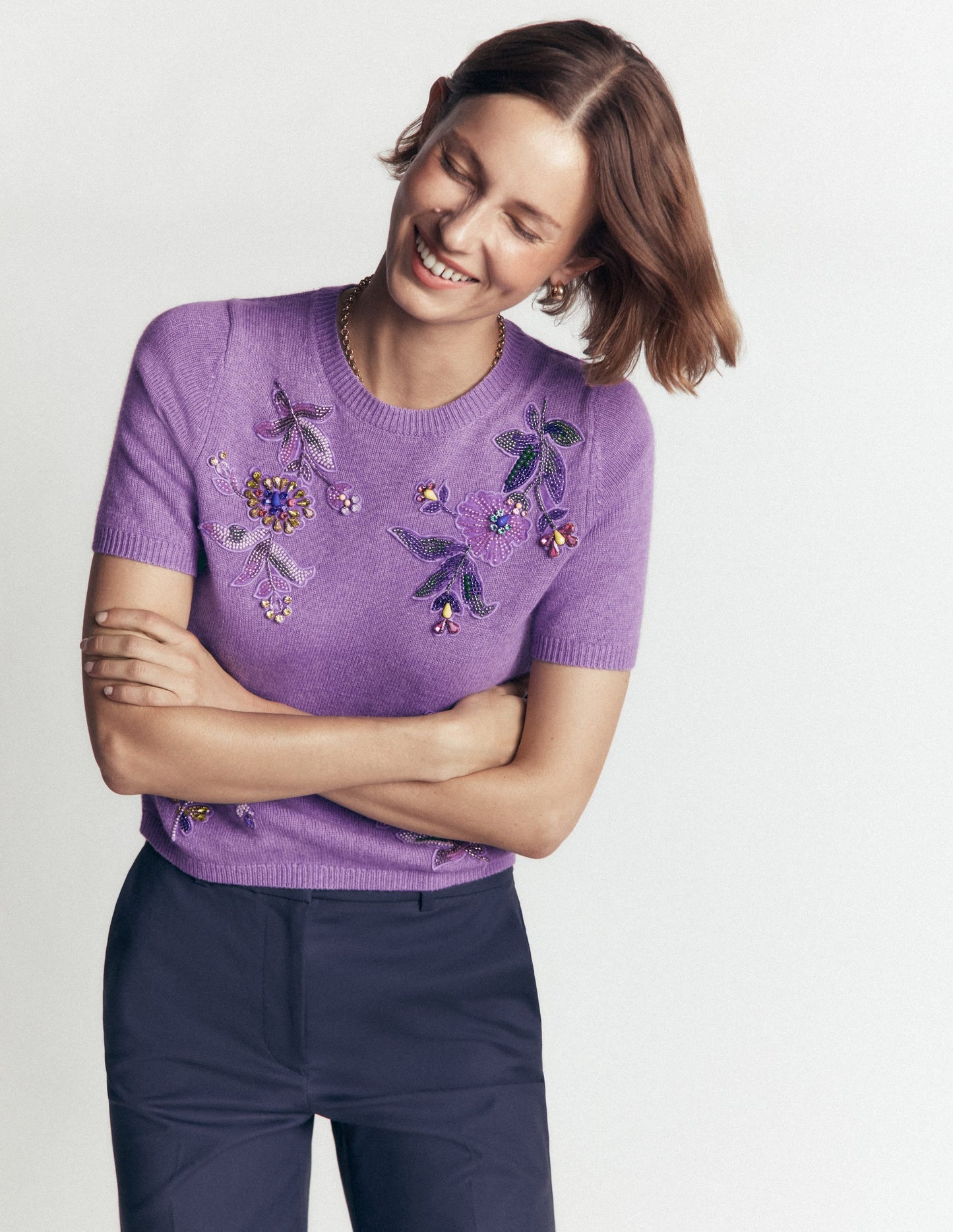 Ria Embellished Knit T-Shirt-Amethyst Purple