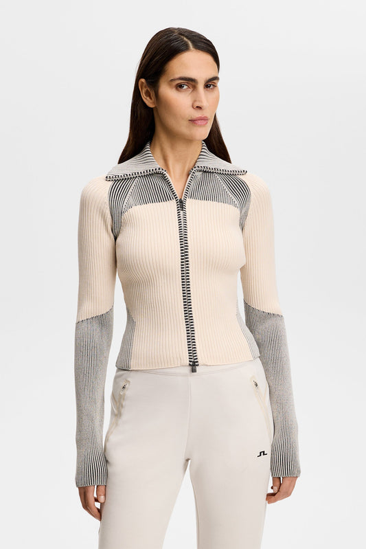 Terri Contrast Rib Zip Sweater / Moonbeam